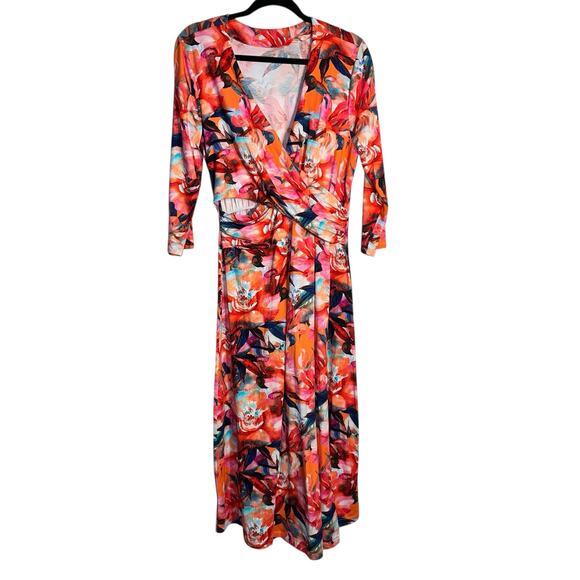 Soft Surroundings Always Lovely Wrap Maxi Dress Fanfare Floral Size Large - Picture 2 of 10
